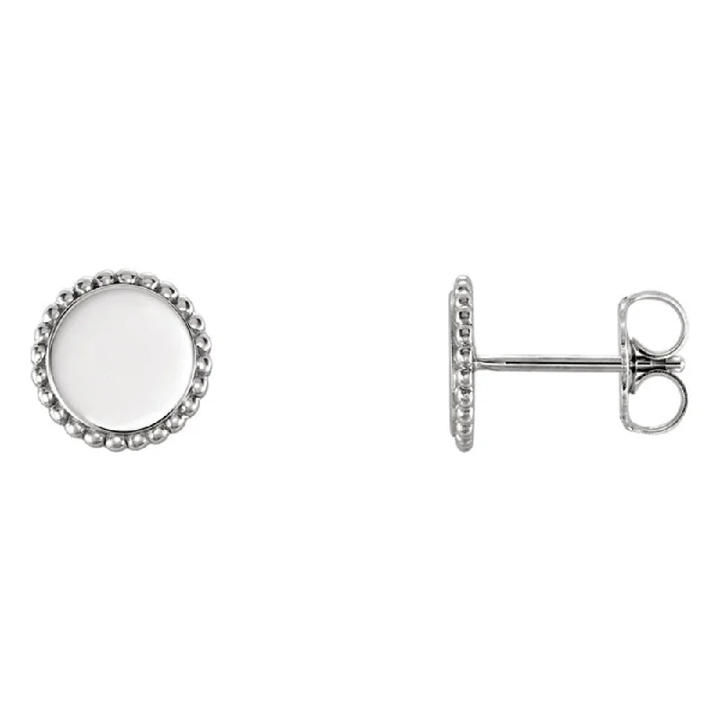 Women's earrings crafted-charm-8mm (5/16 Inch) Sterling Silver Engravable Beaded Edge Circle Earrings