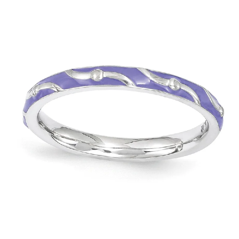 Women's rings fine-etching-2.5mm Sterling Silver Stackable Expressions Purple Enamel Band