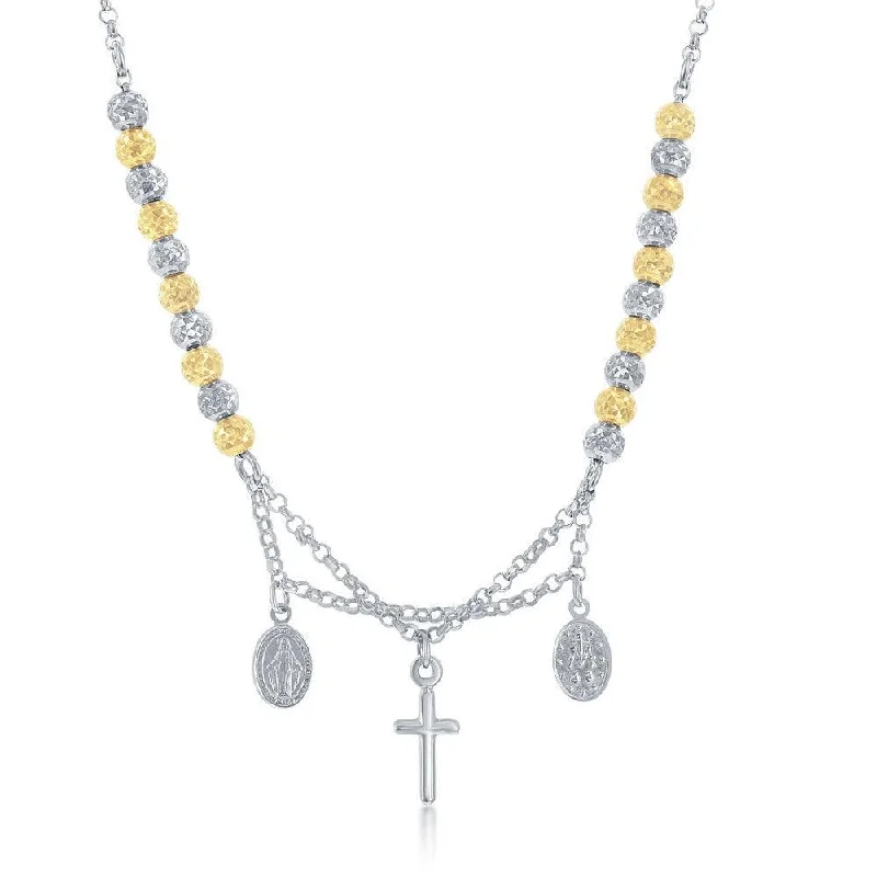 Women's necklaces smoky-topaz-Sterling Silver Two Tone Cross and Medal Necklace