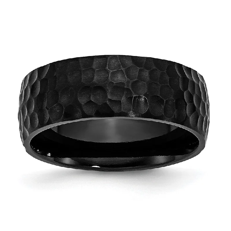 Women's rings glowing-zircon-Men's 8mm Black Plated Stainless Steel Brushed Hammered Band