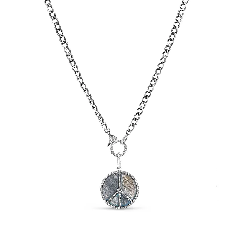 Women's necklaces playful-swirl-Labradorite Inlay and Diamond Peace Necklace N0003167