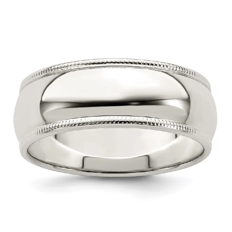 Women's rings airy-shine-Men's 7mm Sterling Silver Half Round Milgrain Edge Standard Fit Band