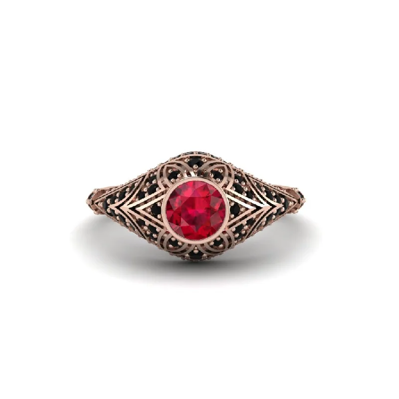 Women's engagement rings glowing-bezel-Ruby Bezel Vintage Filigree Engagement Ring - Kendall No. 41