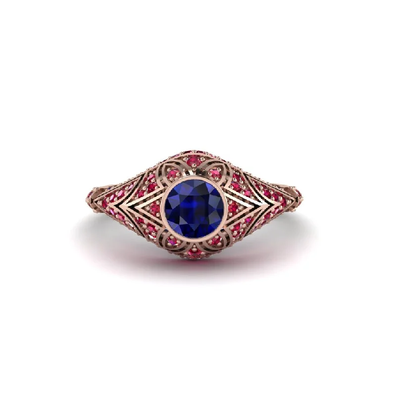 Women's engagement rings bold-platinum-Sapphire Bezel Vintage Filigree Engagement Ring - Kendall No. 59