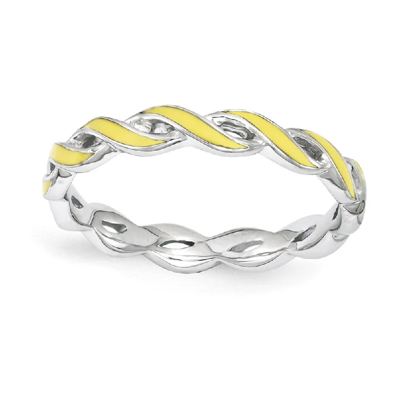 Women's rings evening-stone-2mm Sterling Silver Stackable Expressions Yellow Enamel Swirl Band