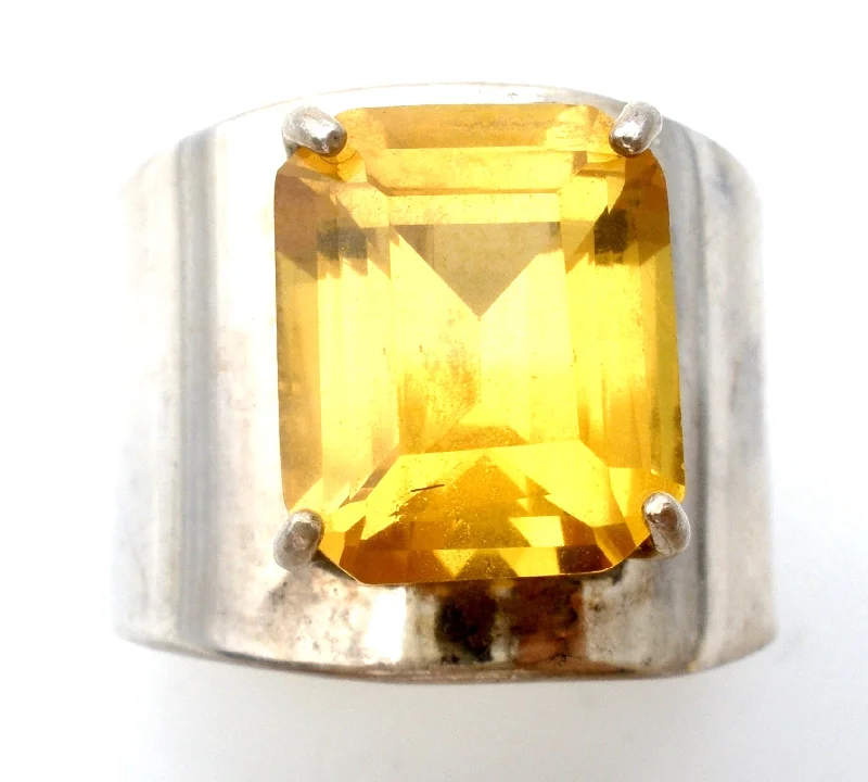 Women's rings sleek-citrine-Wide Citrine Sterling Silver Cigar Band Ring Size 8