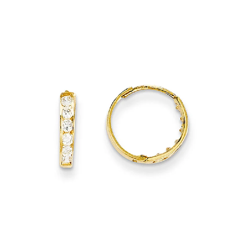 Women's earrings luminous-zircon-13mm Children's Hinged Post Cubic Zirconia Hoop Earrings in 14k Gold