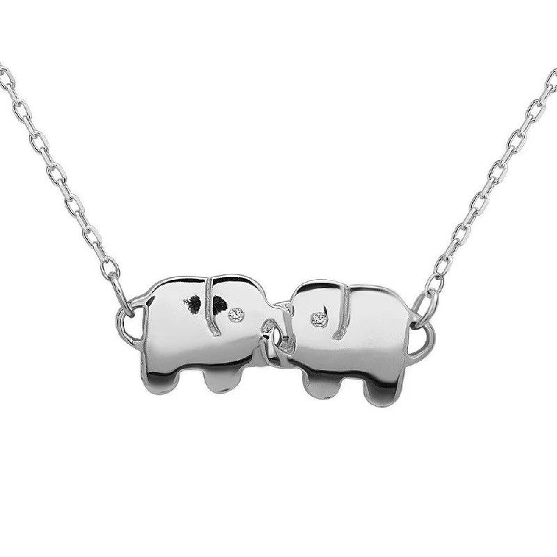 Women's necklaces festive-shimmer-Sterling Silver Double Elephant CZ Necklace