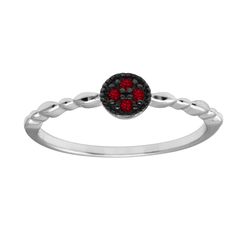 Women's rings blush-charm-Silver 925 Rhodium Plated Round Shape 4 Red CZ Ring