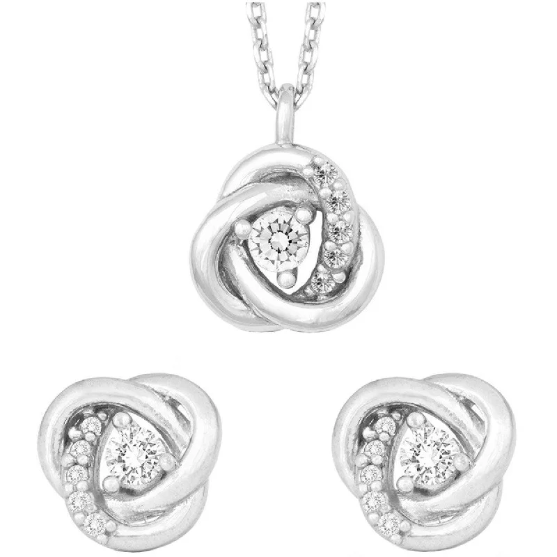 Women's necklaces sculpted-wave-Classic Women's Necklace and Earrings Set - Sterling Silver CZ Stone Knot | HS-5212