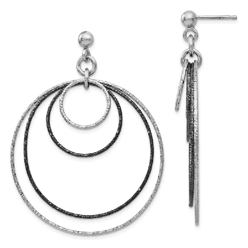 Women's earrings snug-curve-Two-Tone Diamond-cut Multi Circle Dangle Earrings in Sterling Silver