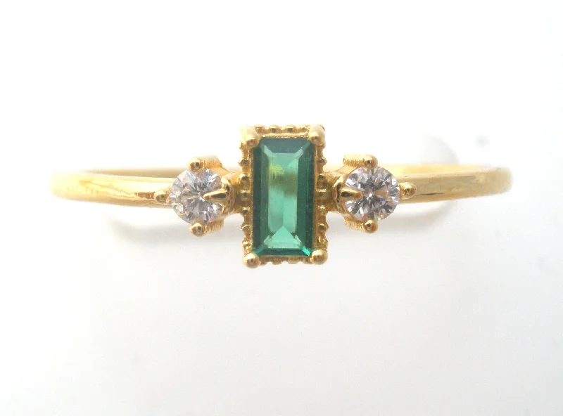 Women's rings crafted-charm-Gold Plated Sterling Green CZ Ring Size 8