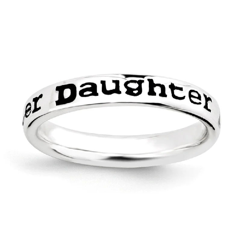 Women's rings elegant-heirloom-3.5mm Sterling Silver Stackable Black Enamel Daughter Script Band