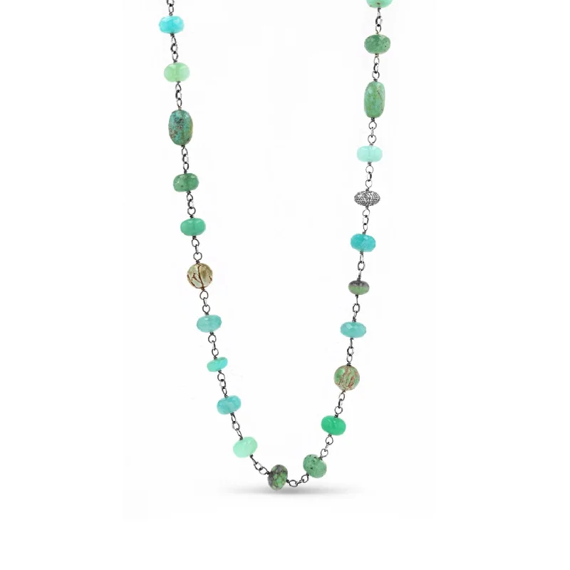 Women's necklaces elegant-treasure-Sea Green Gemstone Rope Necklace  N0002974