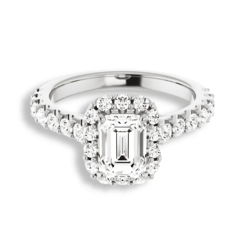 Women's engagement rings petal-setting-Emerald Cut Diamond Halo Engagement Ring