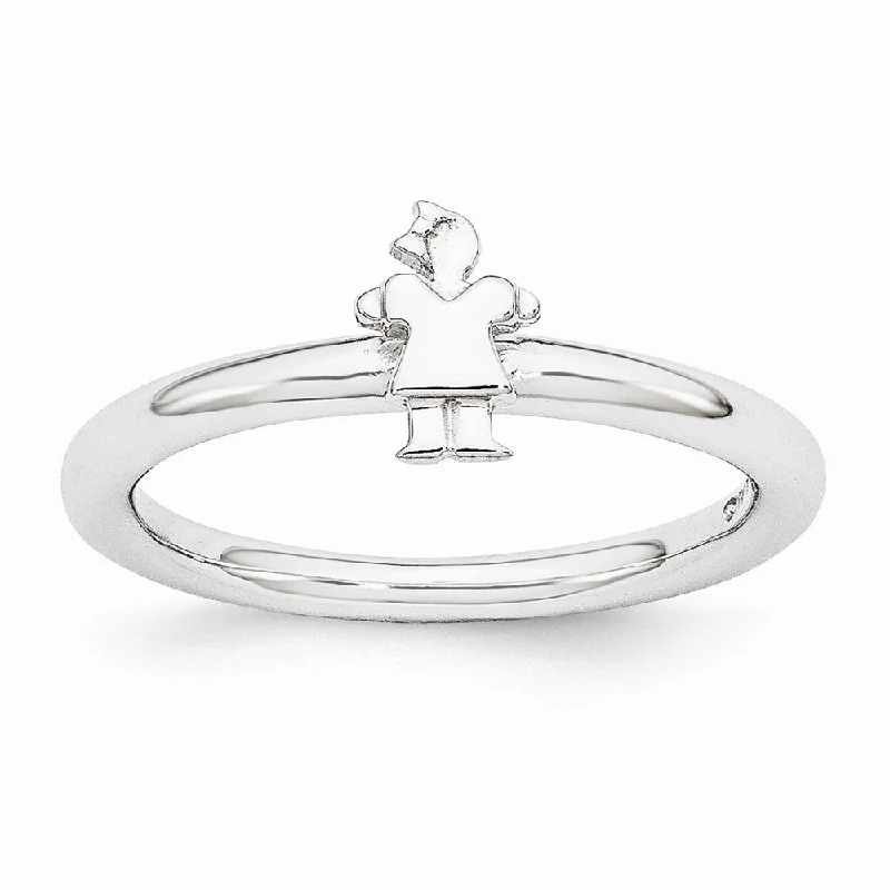 Women's rings shimmering-rose-Rhodium Plated Sterling Silver Stackable 7mm Polished Girl Ring