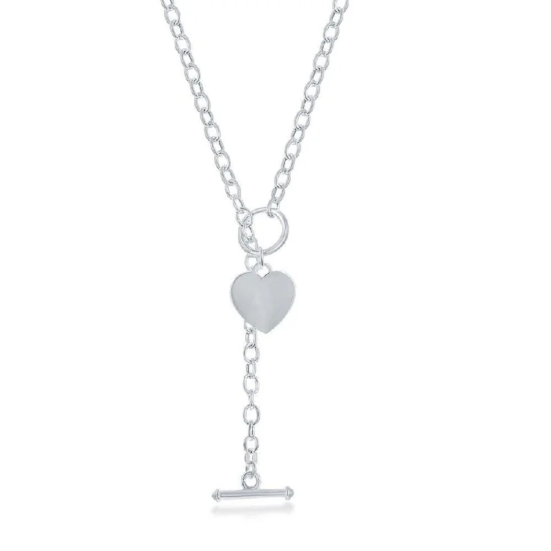 Women's necklaces velvety-platinum-Sterling Silver Heart Charm Rolo Chain Necklace