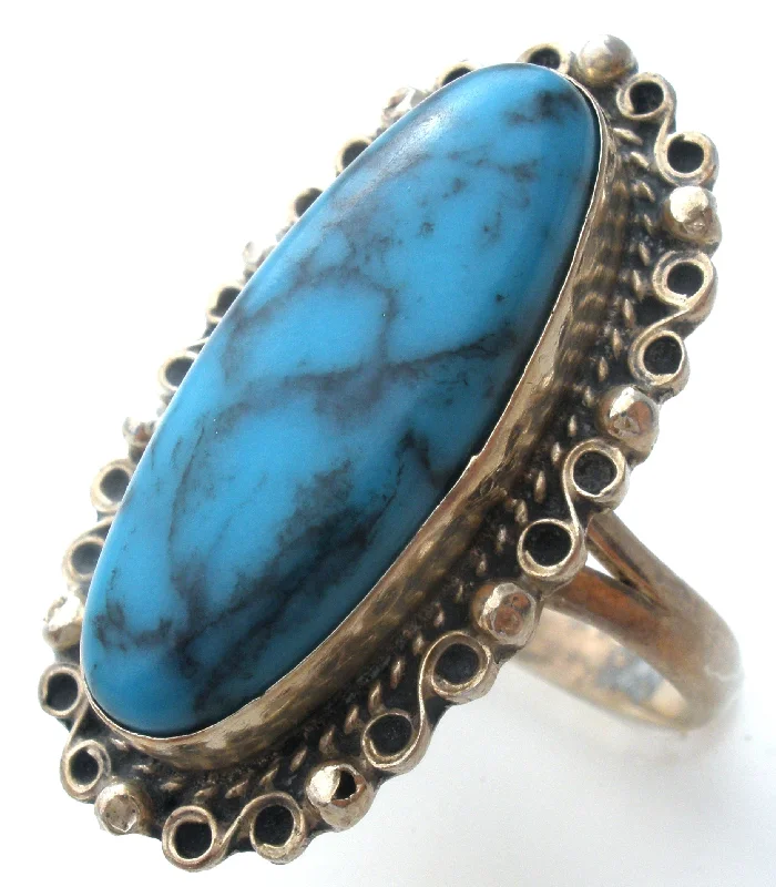 Women's rings radiant-edge-Mexican Turquoise Ring Sterling Silver Size 6.5