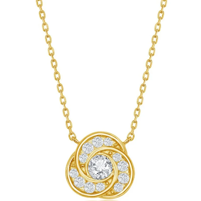 Women's necklaces soft-spark-Classic Women's Necklace - Sterling Silver Gold Plated Love Knot CZ | M-6595-GP