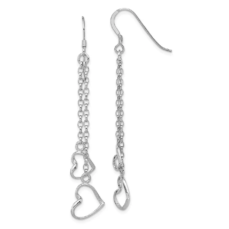 Women's earrings radiant-luxe-Double Open Heart Chain Dangle Earrings in Sterling Silver