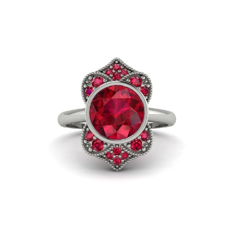 Women's engagement rings soft-hue-Ruby Bezel Vintage-Inspired Engagement Ring - Olive No. 57