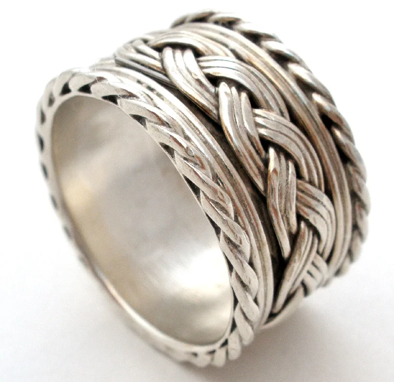 Women's rings playful-swirl-Wide Braided Band Ring Sterling Silver Vintage