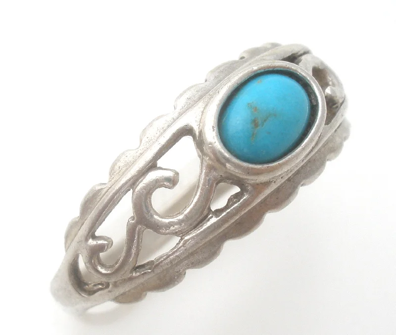 Women's rings playful-swirl-Sterling Silver Turquoise Ring Size 8 Shube's