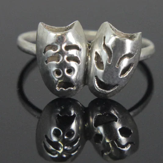 Women's rings bold-titanium-Comedy & Tragedy Sterling Silver Size 6