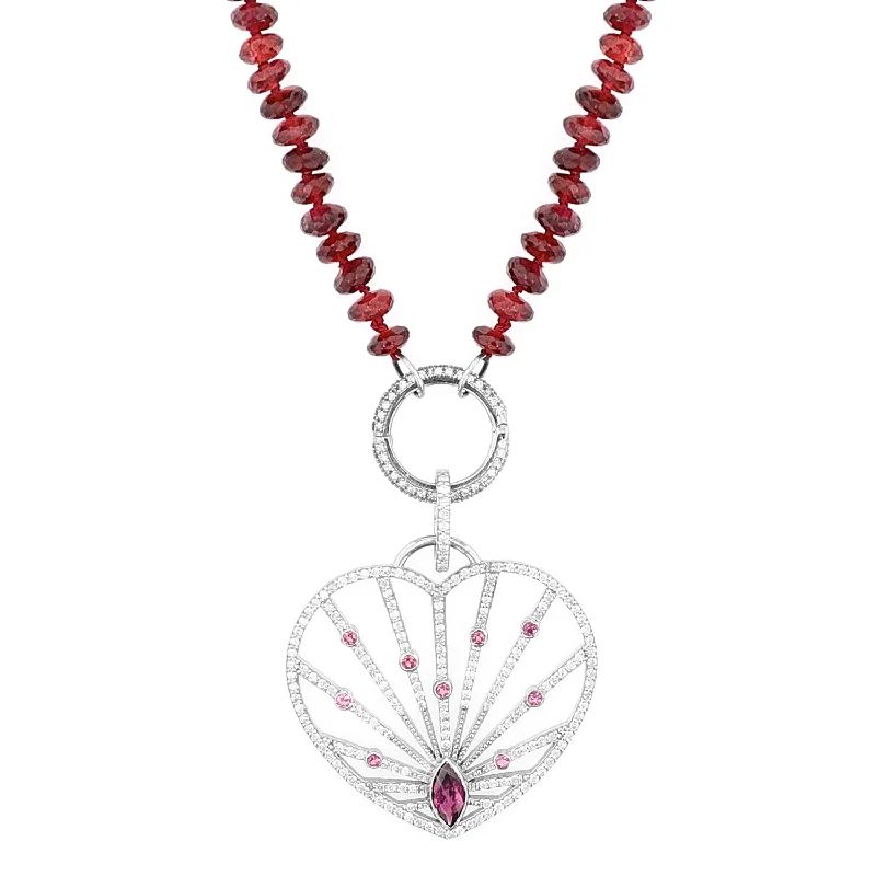 Women's necklaces rare-zircon-Garnet Pink Tourmaline Diamond Heart Ray Pendant on Garnet Necklace - 36"  N0003394