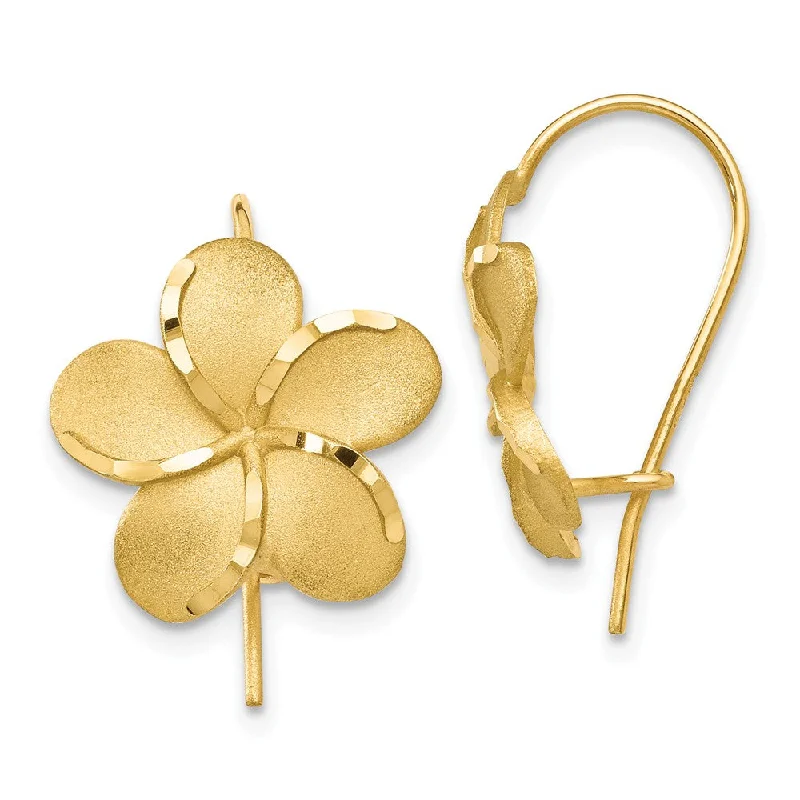 Women's earrings velvety-platinum-14mm Diamond Cut Plumeria French Wire Earrings in 14k Yellow Gold