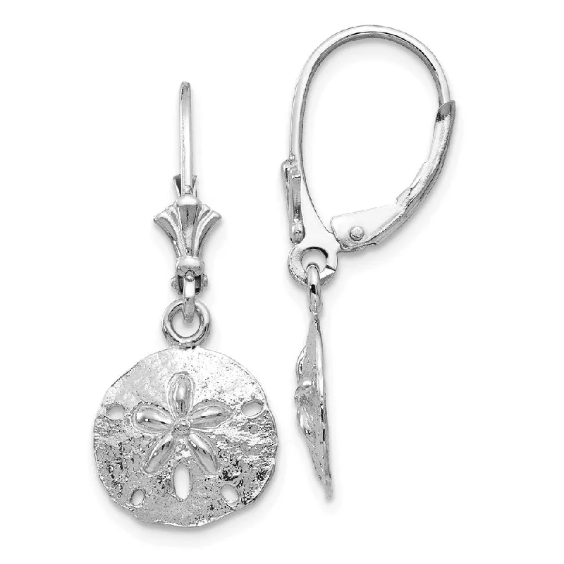 Women's earrings open-hoop-12mm Sand Dollar Lever Back Earrings in 14k White Gold