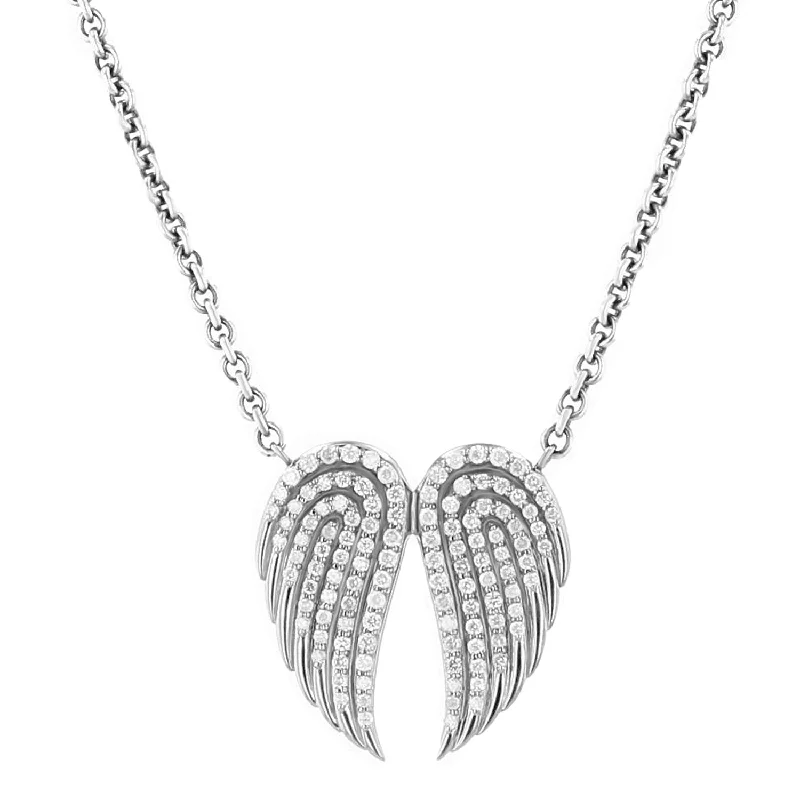 Women's necklaces elegant-treasure-Diamond Double Angel Wing Pendant on Cable Chain Necklace - 17-18"  N0003504