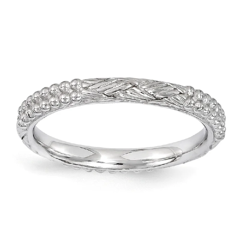 Women's rings luminous-shine-2.5mm Rhodium Plated Sterling Silver Stackable Patterned Band