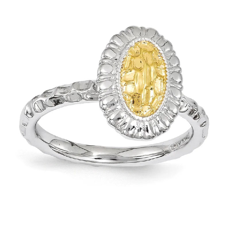 Women's rings tender-hue-Sterling Silver Stackable Rhodium & Gold Tone Plated 12mm Oval Ring