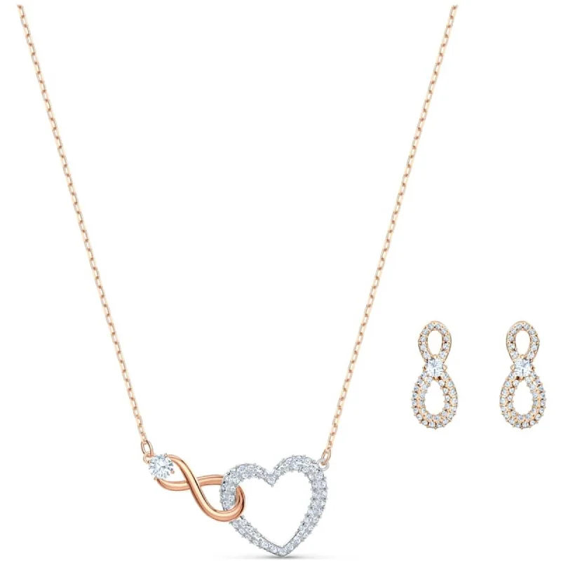 Women's necklaces faint-glow-Swarovski Women's Necklace Set - Swarovski Infinity Heart Rose Gold | 5521040