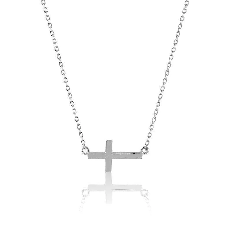 Women's necklaces festive-flair-Sterling Silver Small Sideways Cross Necklace