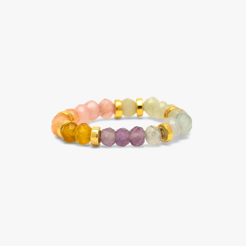 Women's rings sculpted-curve-Ombre Rainbow Bead Stretch Ring