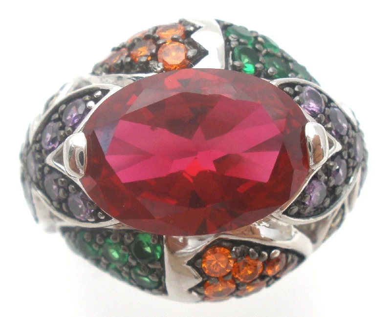 Women's rings bold-zircon-Multi Color CZ Sterling Silver Ring Size 9.5 Charles Winston