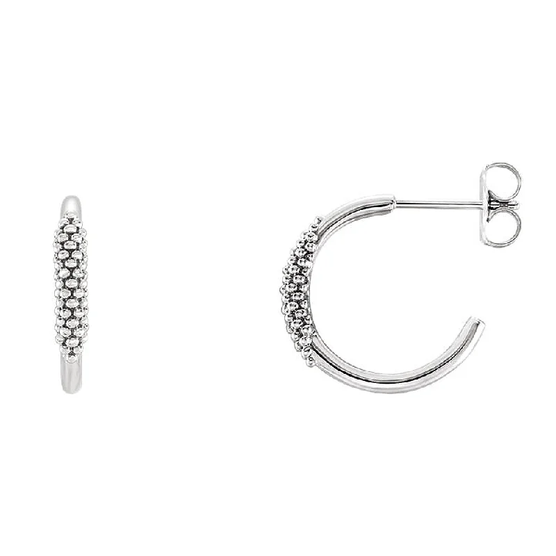 Women's earrings luminous-glow-2.6mm x 15mm (9/16 Inch) Sterling Silver Small Beaded J-Hoop Earrings