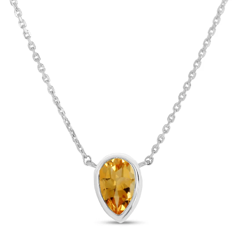 Women's necklaces night-gem-14K White Gold Pear Citrine Birthstone Necklace P4334W-18-NOV