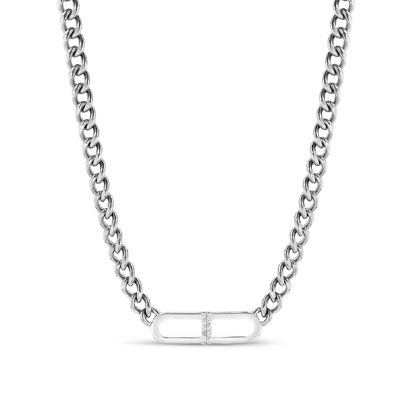 Women's necklaces luminous-gem-Sterling Silver and Diamond H Link on Curb Chain Necklace - 17"  N02990BG