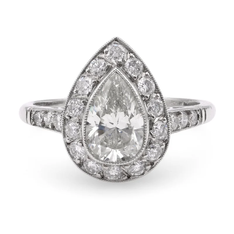 Women's engagement rings vintage-glow-Art Deco Inspired 1.16 Carat Pear Diamond Platinum Engagement Ring