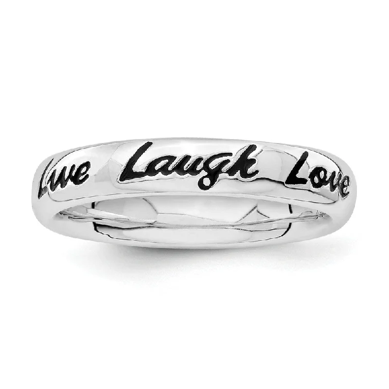 Women's rings bold-titanium-4mm Sterling Silver Stackable Black Enamel Live Laugh Love Script Band