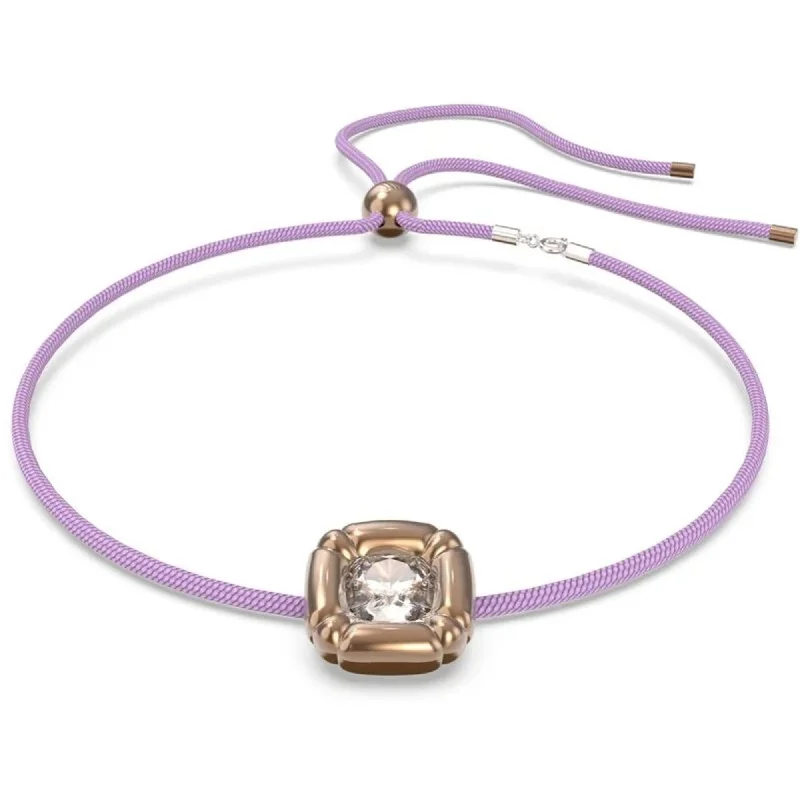 Women's necklaces opal-shimmer-Swarovski Women's Necklace - Dulcis Purple Cord and Rose Gold Cushion Cut | 5622377