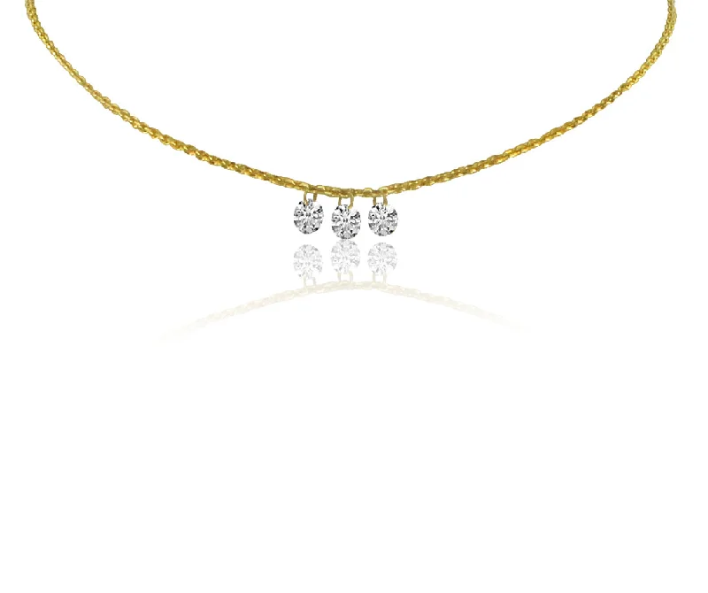 Women's necklaces snug-curve-14K Yellow Gold Dashing Diamond 3 Stone Cable Chain Necklace P10182