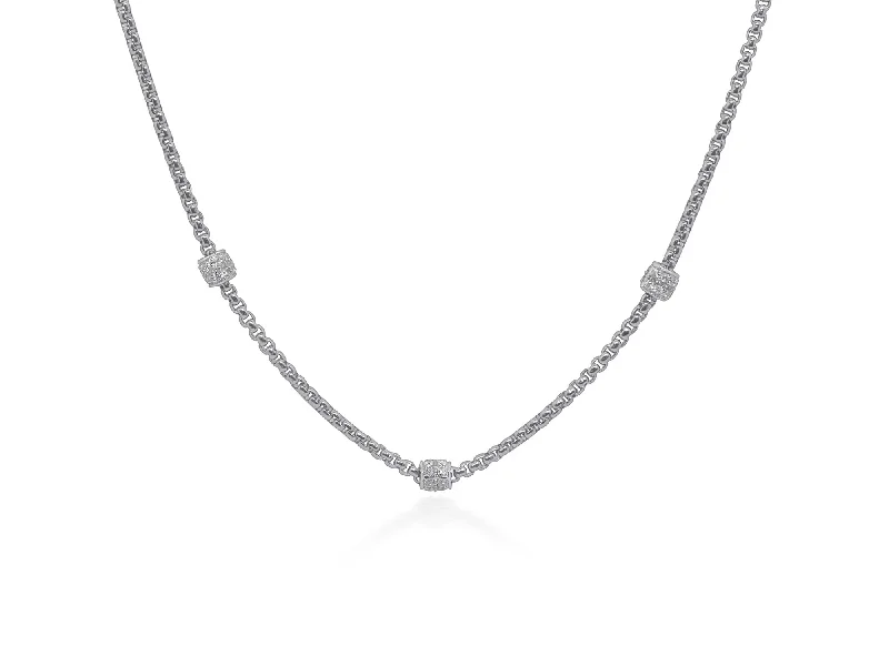 Women's necklaces ornate-glow-ALOR Grey Chain Expressions Barrel Station Necklace with 14kt White Gold & Diamonds