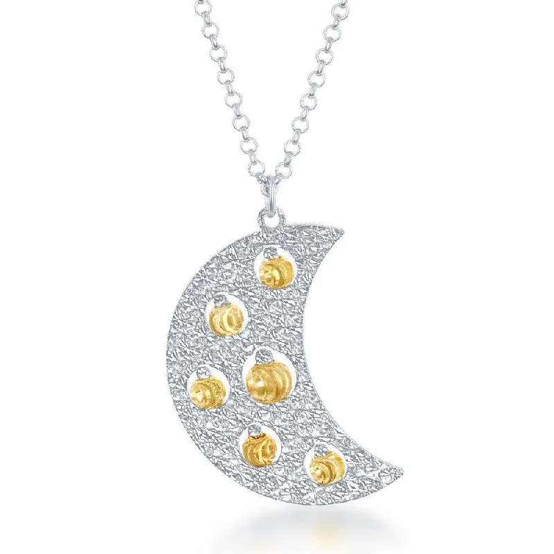 Women's necklaces playful-swirl-Sterling Silver Crescent Moon Two Tone Necklace