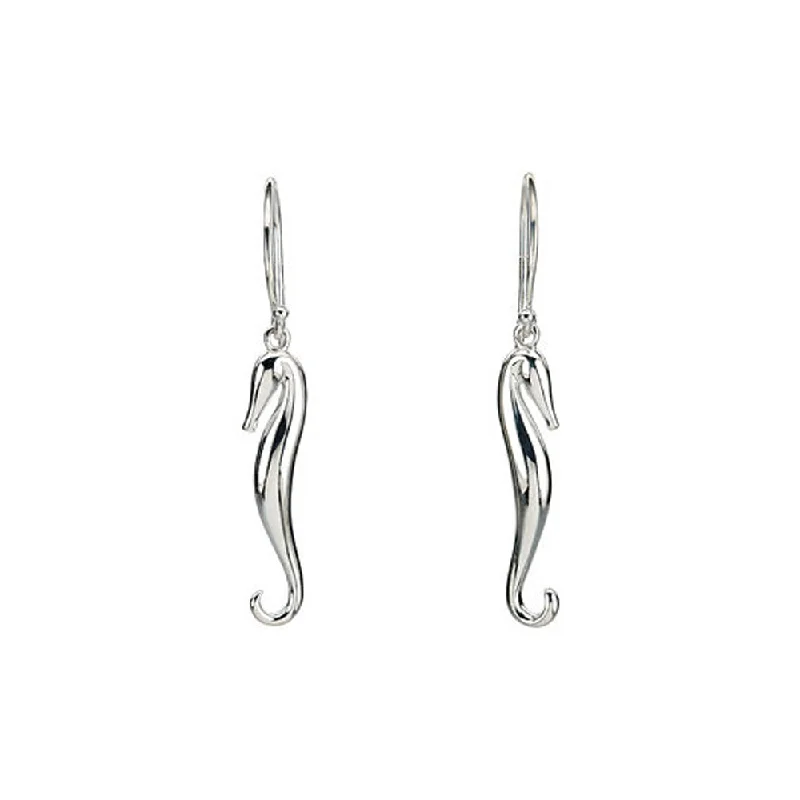 Women's earrings sleek-citrine-Polished Seahorse Earrings in Sterling Silver