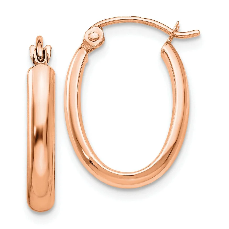 Women's earrings tender-tone-2.75mm x 19mm Polished 14k Rose Gold Domed Oval Tube Hoop Earrings