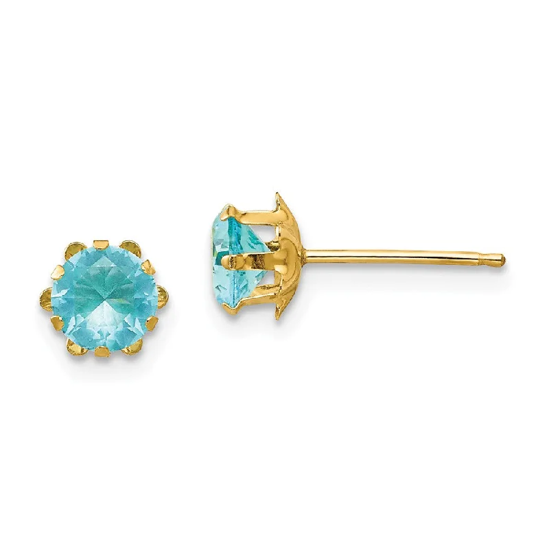 Women's earrings Victorian-relic-Kids 5mm Synthetic Aquamarine Birthstone 14k Yellow Gold Stud Earrings